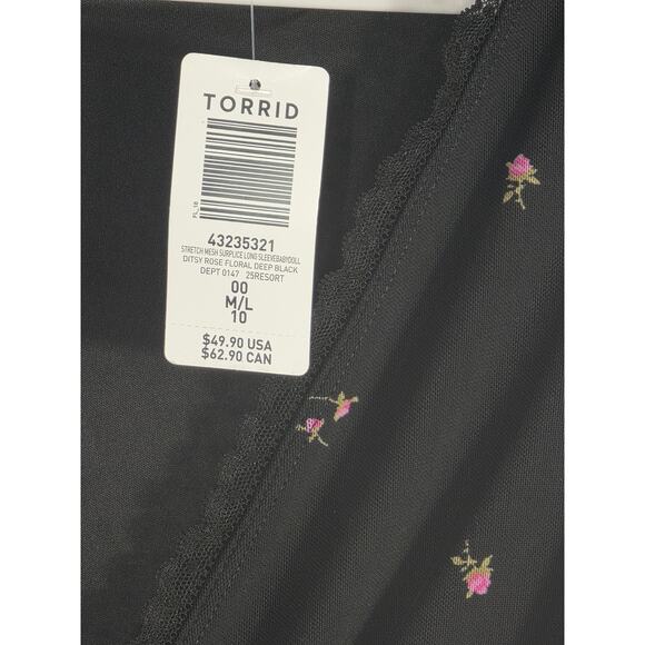 Torrid Plus Size Floral Peplum Surplice Blouse Long sleeve Balck NWT - Picture 3 of 5